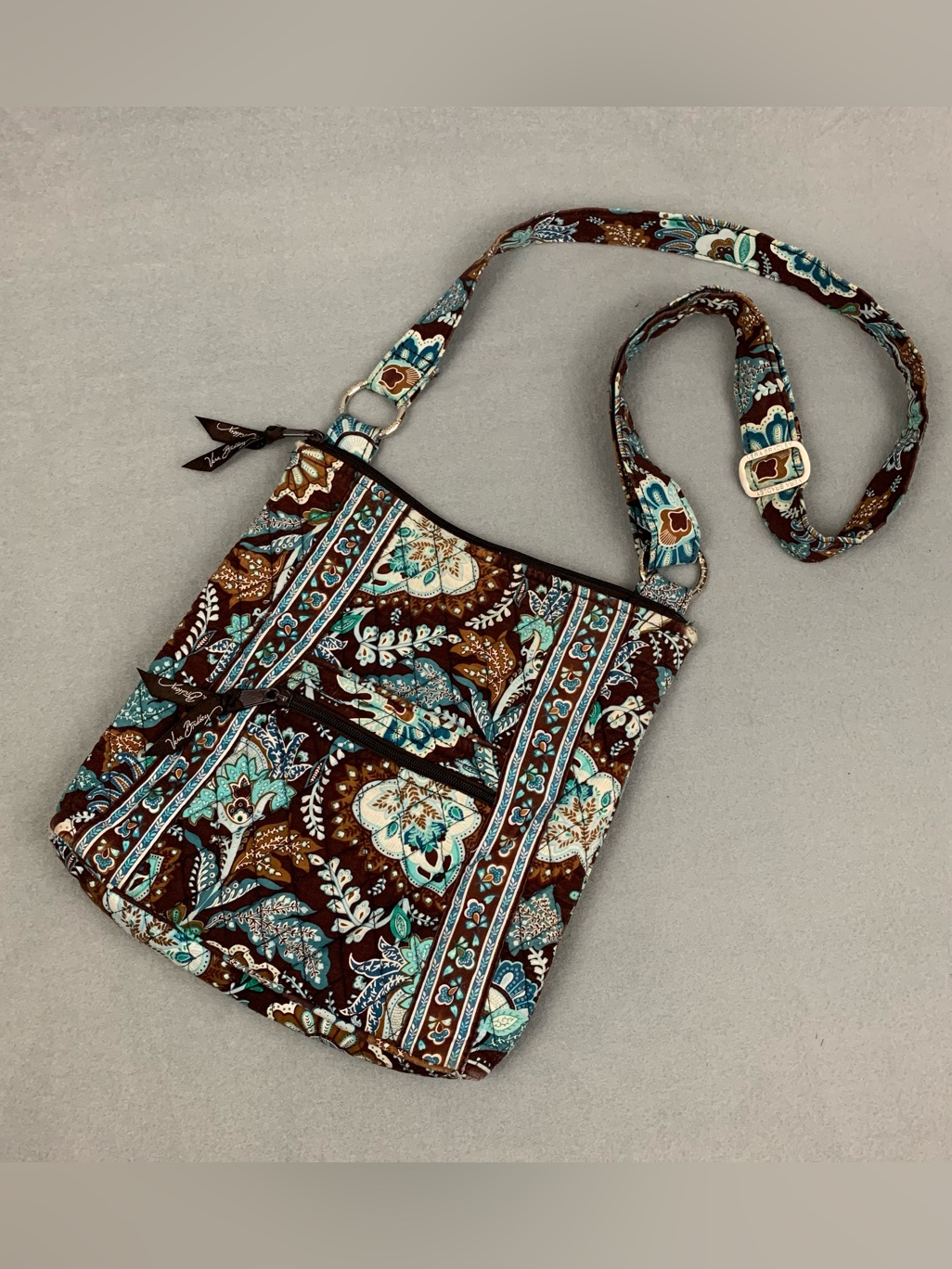 Vera Bradley Java Blue Brown Crossbody Bag Paisley Floral Shoulder Purse Quilted